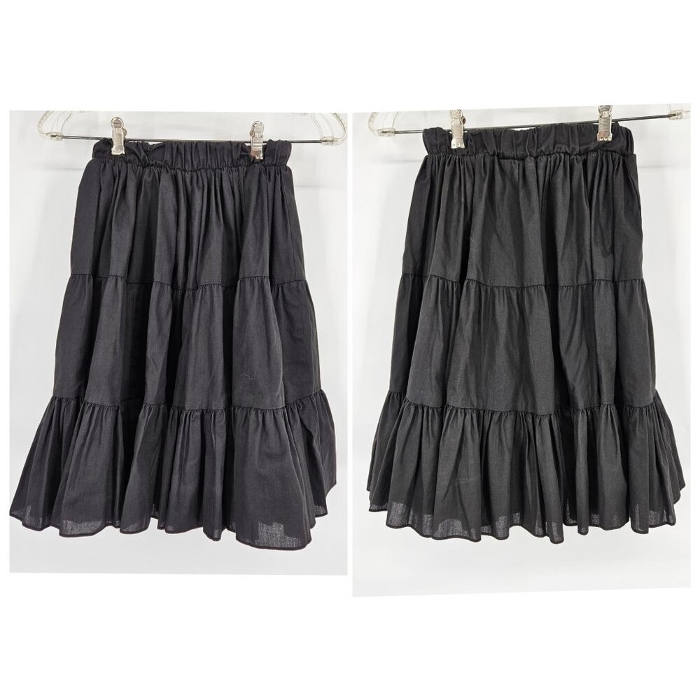Tiered Ruffle Midi Skirt Small Black Elastic Waist Boho Grandma Dancing Square